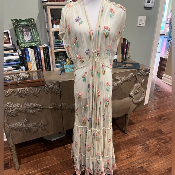 Anthropologie Bl-nk embroidered sheer overlay duster never worn - Picture 1 of 10